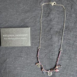 Silpada Garnet Sterling Silver Purple threaded Charm Necklace 16in